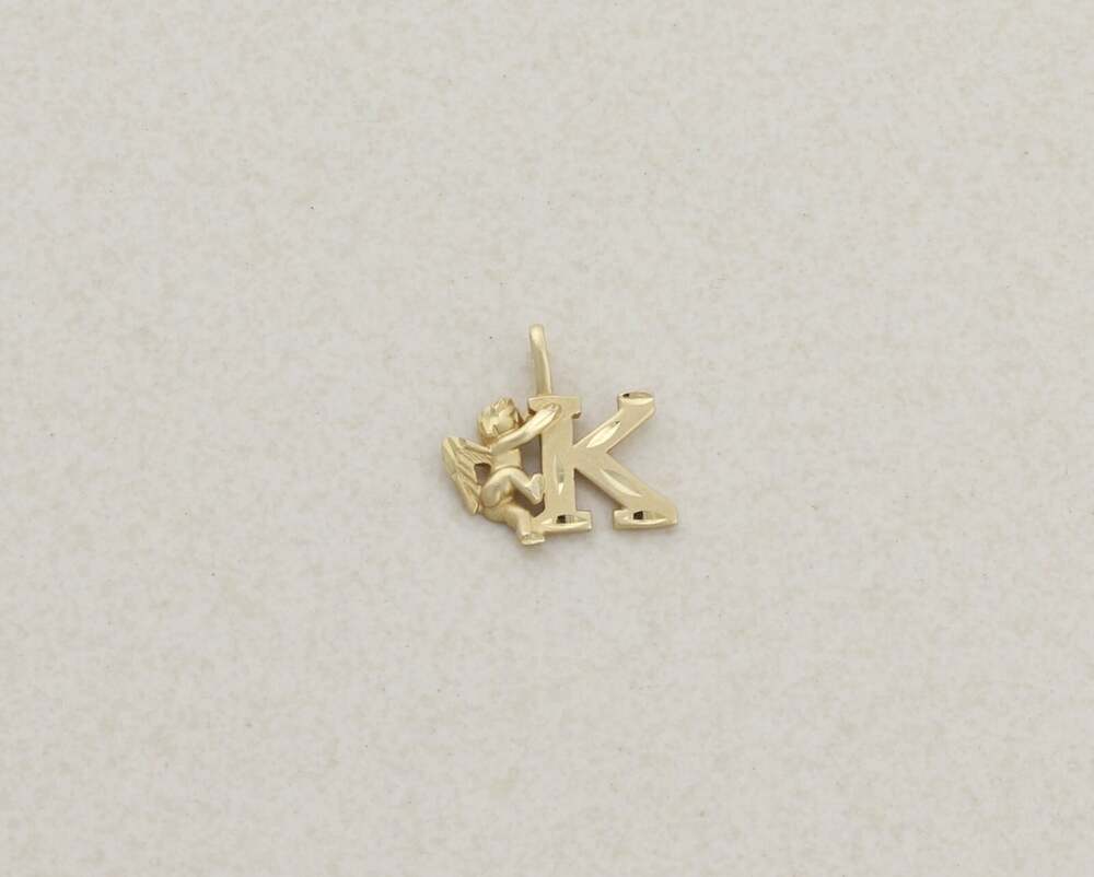 Pendant Only 14k Yellow Gold Letter K Initial Monogram Angel Pendant 1/2" x 5/8" - Picture 3 of 7